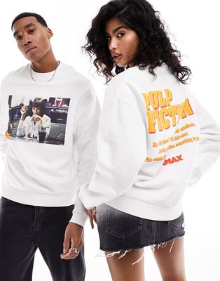 ASOS DESIGN unisex license oversized sweatshirt with Pulp Fiction graphics in white