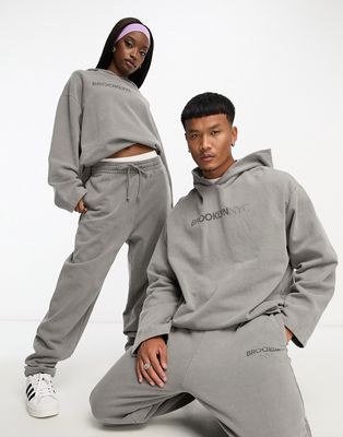 ASOS Design unisex oversized hoodie with front print charcoal wash - part of a set-Gray
