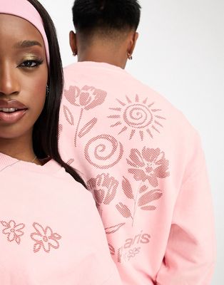 ASOS DESIGN Unisex oversized sweatshirt with back graphic print in pink wash - part of a set