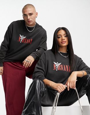 ASOS DESIGN unisex oversized sweatshirt with Nirvana print in washed black