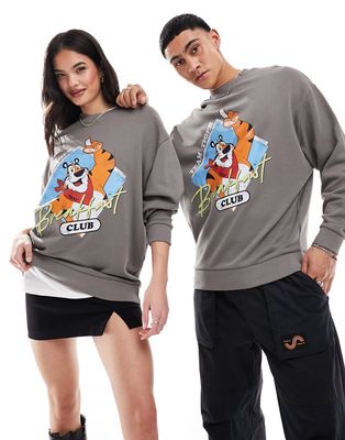 ASOS DESIGN unisex oversized sweatshirt with Tony the Tiger print in gray