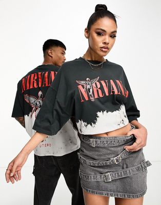 ASOS DESIGN unisex oversized T-shirt with Nirvana print and bleaching in charcoal-Gray