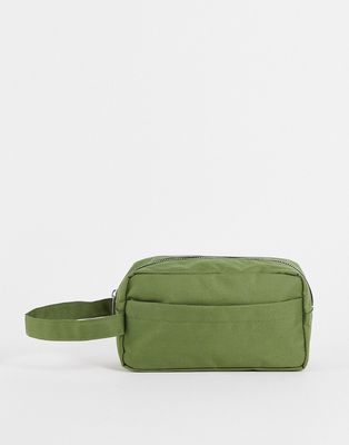 ASOS DESIGN wash bag in khaki nylon-Green