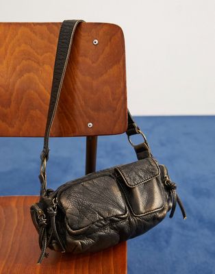 ASOS DESIGN washed shoulder bag with multi pockets in bronze-Brown