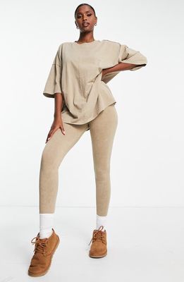 ASOS DESIGN Washed Stretch Cotton Leggings in Stone