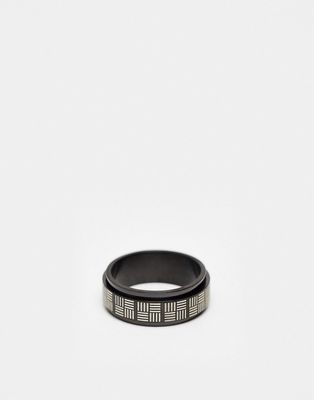 ASOS DESIGN waterproof stainless steel fidget ring with greek wave design in black tone