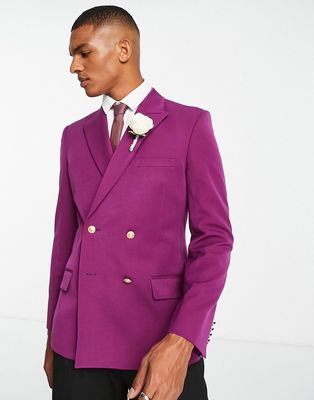 ASOS DESIGN Wedding skinny blazer with gold buttons in plum-Purple