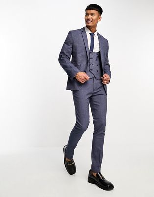 ASOS DESIGN wedding skinny suit jacket in dark blue micro texture