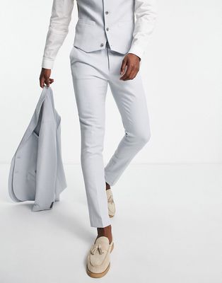 ASOS DESIGN Wedding skinny suit pants in linen mix in micro texture in pastel blue