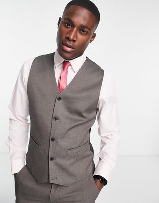 ASOS DESIGN wedding skinny suit vest in brown texture
