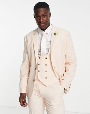 ASOS DESIGN wedding slim suit jacket with micro texture in stone-Neutral