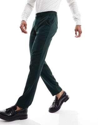 ASOS DESIGN wedding slim suit pants in forest green microtexture