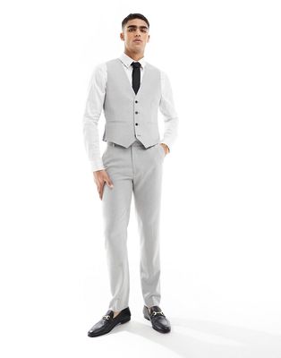 ASOS DESIGN wedding slim suit pants in light gray birdseye texture