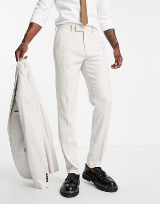 ASOS DESIGN wedding slim suit pants in stone birdseye texture-Neutral