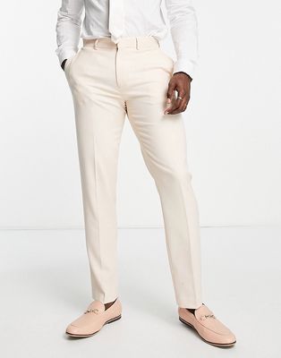 ASOS DESIGN wedding slim suit pants with micro texture in stone-Neutral