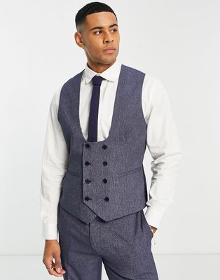 ASOS DESIGN wedding slim suit vest in dark blue micro texture