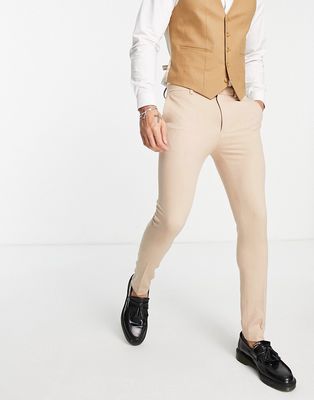 ASOS DESIGN Wedding super skinny smart pants in camel oxford-Neutral