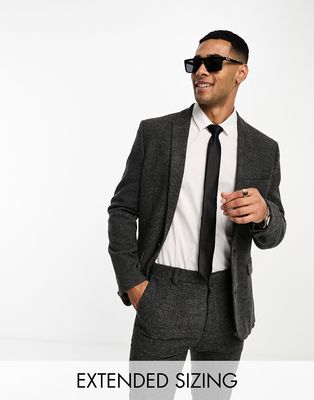 ASOS DESIGN Wedding super skinny wool mix puppytooth suit jacket in charcoal-Gray