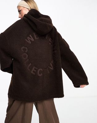 ASOS DESIGN Weekend Collective oversized borg hoodie in chocolate brown