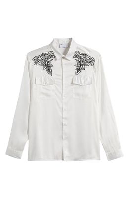 ASOS DESIGN Western Relaxed Fit Embroidered Satin Button-Up Shirt in White
