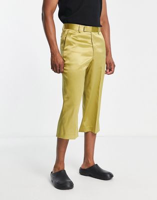 ASOS DESIGN wide dressy culotte pants in oil green satin