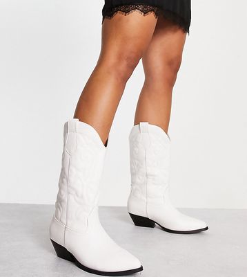 ASOS DESIGN Wide Fit Andi flat western knee boots in white