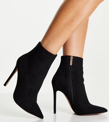 ASOS DESIGN Wide Fit Emerald high heeled sock boots in black micro