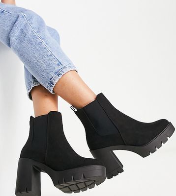 ASOS DESIGN Wide Fit Eve heeled chunky Chelsea boots in black