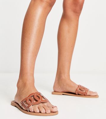 ASOS DESIGN Wide Fit Frappe flat sandals in tan-Brown