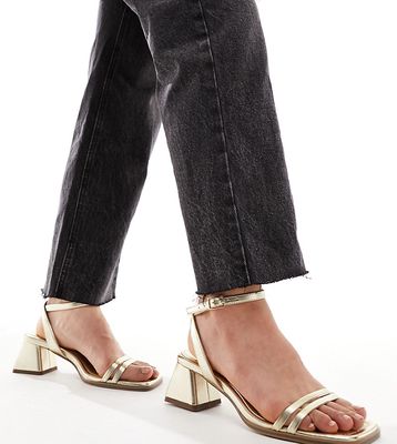 ASOS DESIGN Wide Fit Honeydew mid block heeled sandals in gold