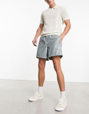 ASOS DESIGN wide fit leather look shorts in green
