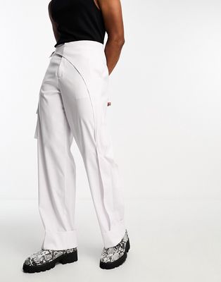 ASOS DESIGN wide leg cargo smart pants with asymmetric waist detail in white