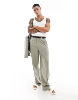 ASOS DESIGN wide leg pants in khaki - part of a set-Green