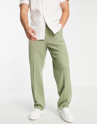 ASOS DESIGN wide leg smart pants in light khaki-Green