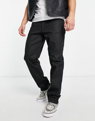 ASOS DESIGN wide straight leg jeans in black coated denim