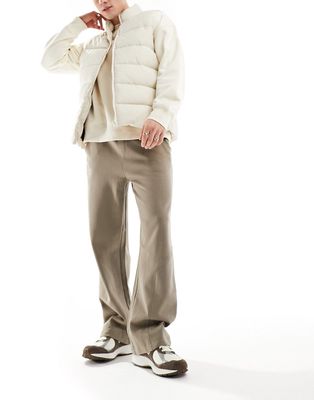 ASOS DESIGN wide straight leg pants in beige with belt loop detail-Neutral