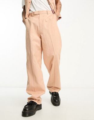 ASOS DESIGN wide suit pants in slubby linen in pink
