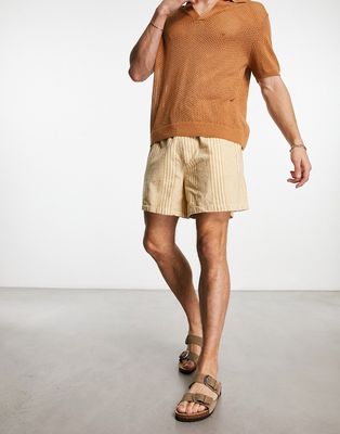 ASOS DESIGN wide textured shorts in yellow stripe