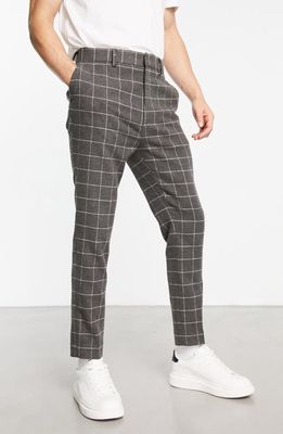 ASOS DESIGN Windowpane Tapered Smart Trousers in Charcoal