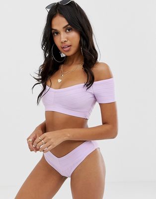 ASOS DESIGN wrap front bandage bikini bottom in lilac-Purple