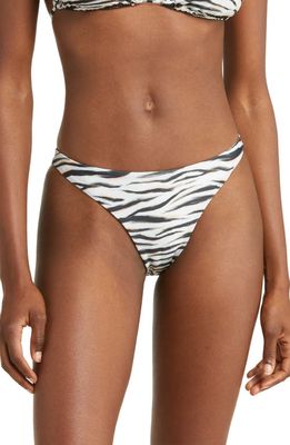 ASOS DESIGN Zebra Print Hipster High Leg Bikini Bottoms in White