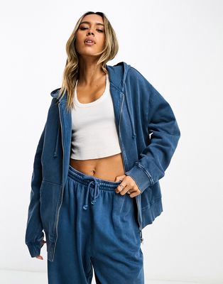 ASOS DESIGN zip up hoodie in washed denim blue - part of a set
