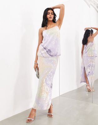 ASOS EDITION abstract print sequin maxi skirt in purple swirl - part of a set-Multi