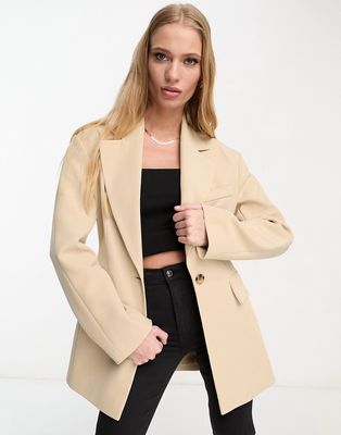 ASOS EDITION blazer with exaggerated shoulder in taupe-Neutral