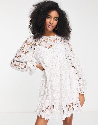 ASOS EDITION broderie mini dress with 3d flowers in floral print-White