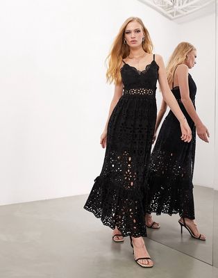 ASOS EDITION broderie waisted cami midi dress in black