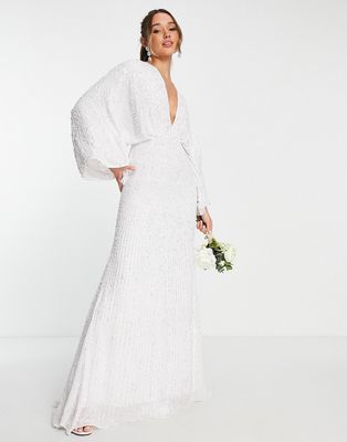 ASOS EDITION Ciara sequin kimono sleeve wedding dress in white