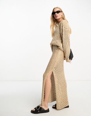 ASOS EDITION column knit midi skirt in camel-Neutral