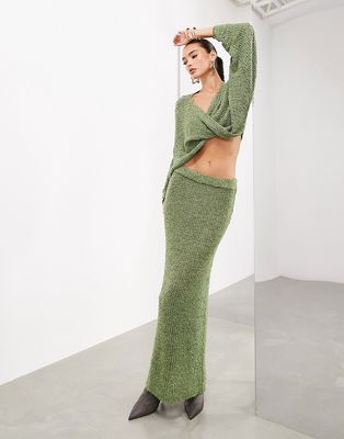 ASOS EDITION column knit semi sheer maxi skirt in moss green