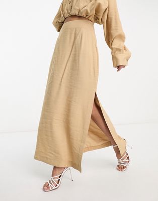 ASOS EDITION column midi skirt with side slits in camel-Neutral